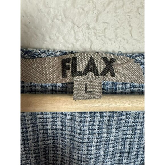 FLAX Women's Tunic Top Size Large Linen Blue White Lagenlook Boho 3/4 sleeves - Picture 4 of 11
